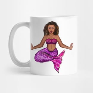 Mermaid pose Cute  mermaid siting cross legged, brown eyes, Curly hair  and caramel brown skin - light background Mug